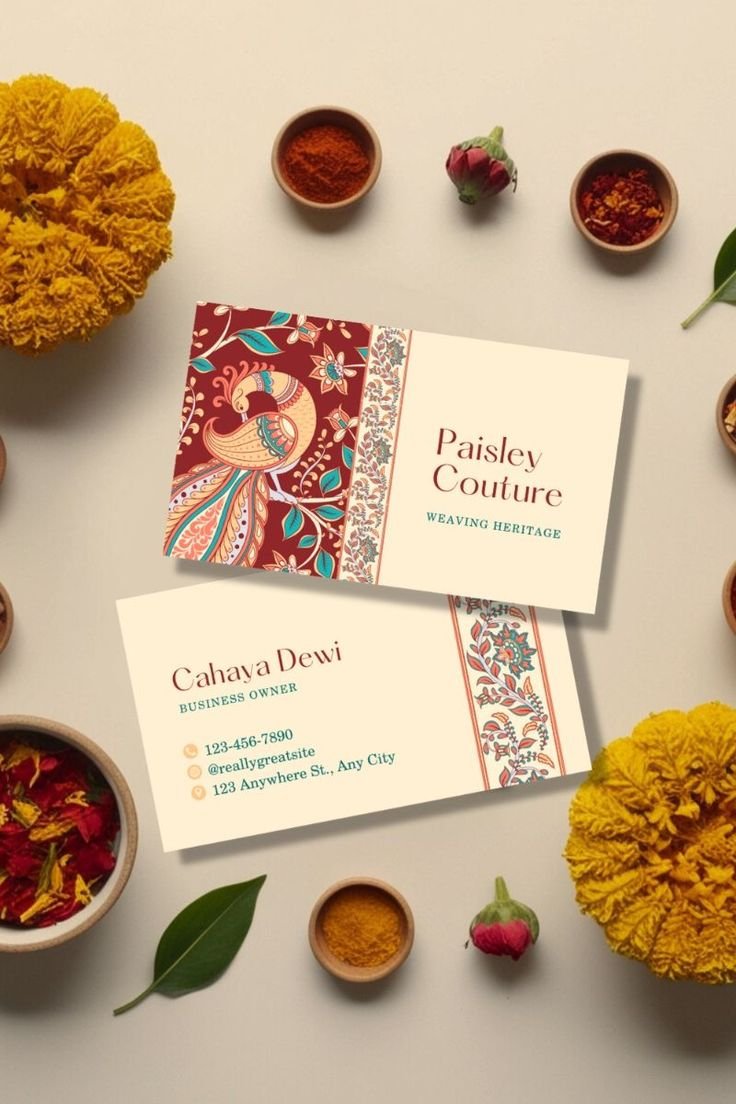Premium ethnic business card printing with traditional Indian motif design by Seth Printers Udaipur