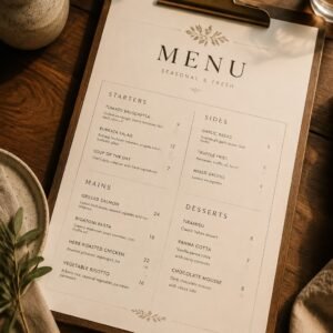 Laminated Dine-In Menus